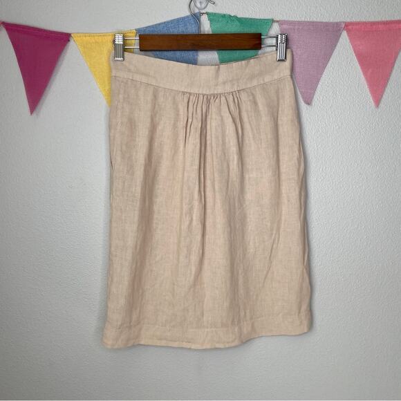Sita Murt Khaki Tan Linen A-Line Skirt | S - Picture 2 of 5